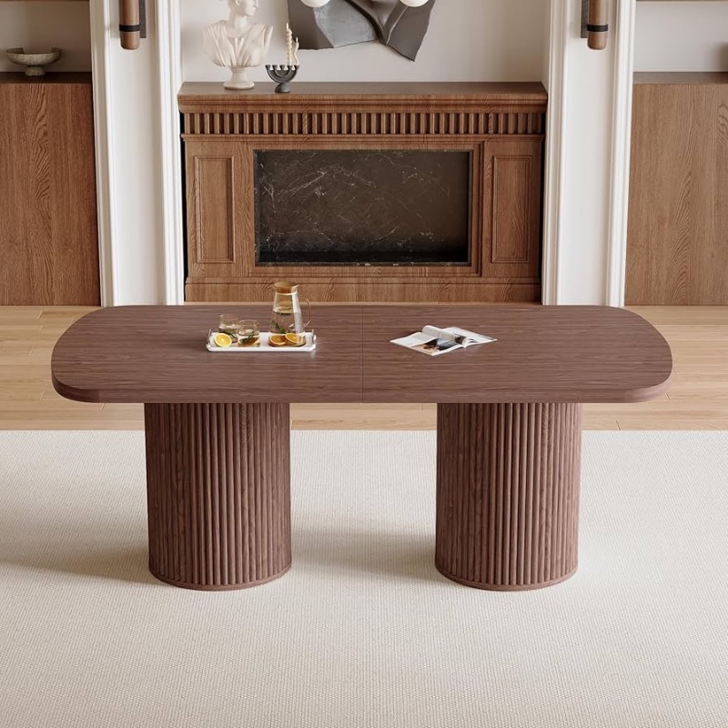 Photo 1 of "Dining Room Table for 6-10,Mid Century Modern Dining Table with Rounded Fluted Bases,Walnut Dining Table with Storage Ideal for Kitchen Dining,Living Room