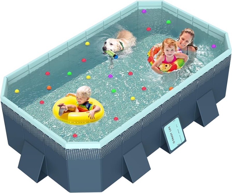 Photo 1 of Foldable Pool, Non-Inflatable Swimming Pool for Kids, Adults and Pets, Hard Plastic Shell, Portable Above Ground for Outdoor, Garden, Kid Pool for Backyard (113'' x 66'' x 20'')

