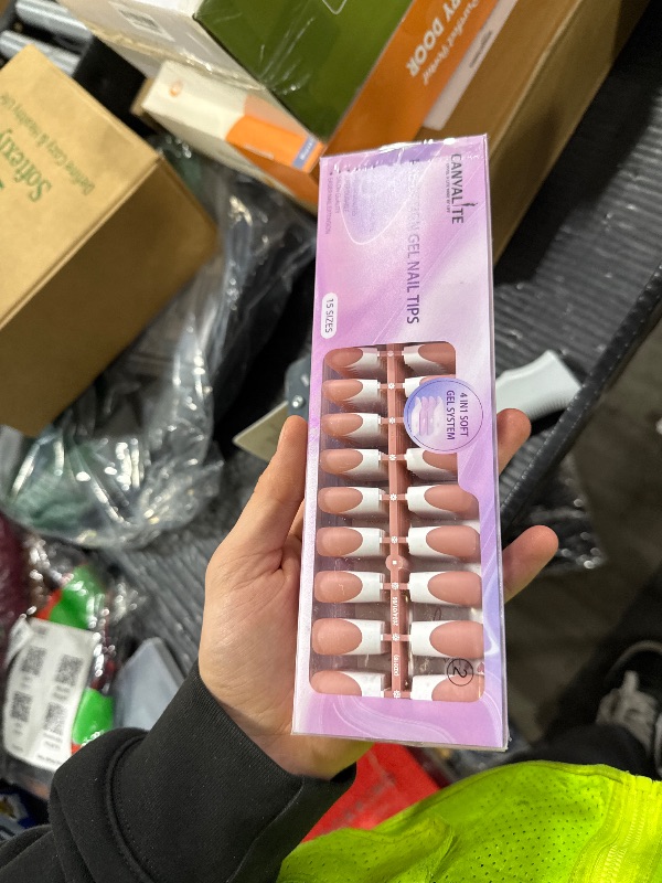Photo 1 of Canvalite French Tip Press on Nails - 300Pcs Pre-Colored Quick and Easy Press on Nails Long Square Fake Nails with Designs DIY Gel Nail Tips, Pink White