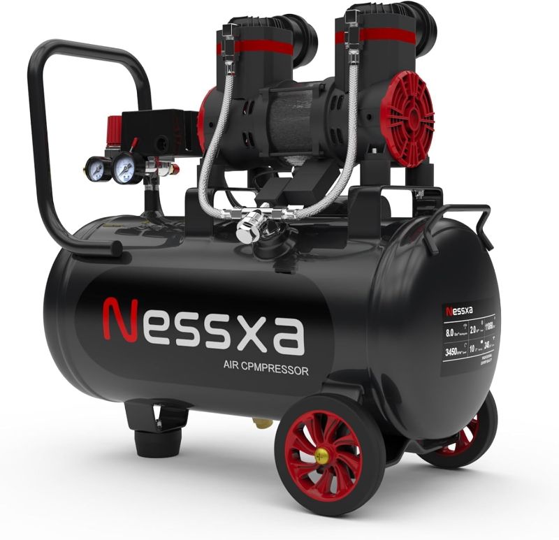 Photo 1 of 10 Gallon Ultra Quiet Air Compressor with Two Quick Couplers, 2HP 8.76 CFM@ 115PSI Pressure Oil-Free Air Compressor Tank, 70dB Quiet Compressor for Auto Repair, Tire Inflation 110V/60hz
