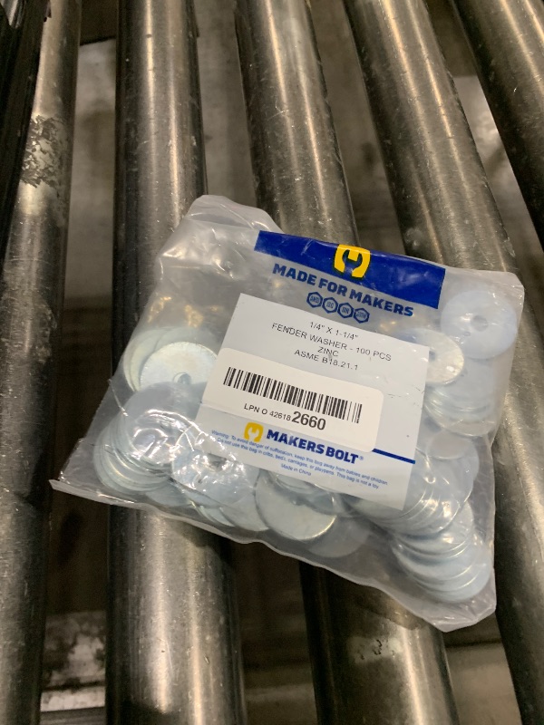 Photo 1 of 1/4" x 1-1/4" Fender Washers (100 Pack) Zinc Plated Steel, Meets ASME B18.21.1 Industrial/Commercial Grade by Makers Bolt