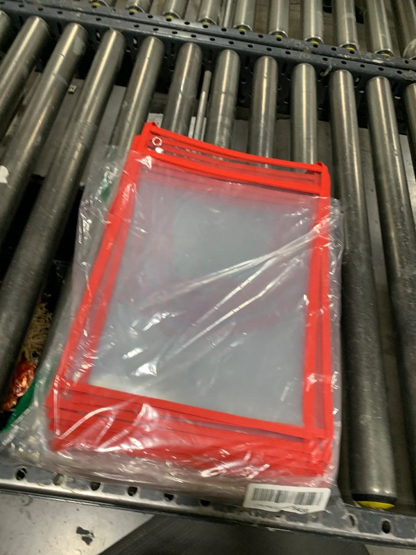 Photo 1 of Geyee 50 Pack Job Ticket Holders Work Order Pockets for 9 x 12 Inch Hanging Sleeve Plastic Shop Ticket Holders with Strap, Both Sides Clear(Red)