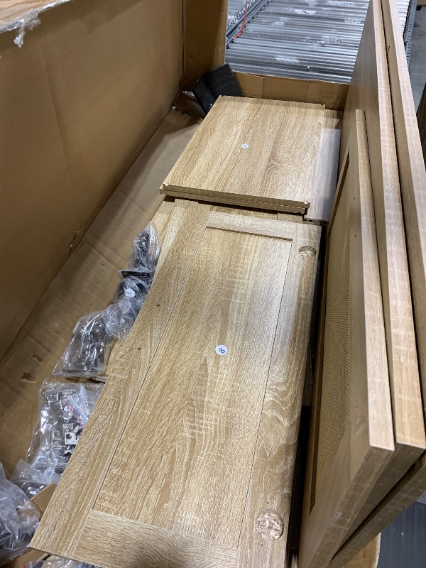 Photo 1 of JASIWAY Sideboard - Kitchen Buffet Cabinet with Rattan Decorated Doors, Accent Cabinets with Doors, Coffee Bar Cabinets Rattan Sideboard Buffet Cabinet with Storage (Natural with 4 Doors)