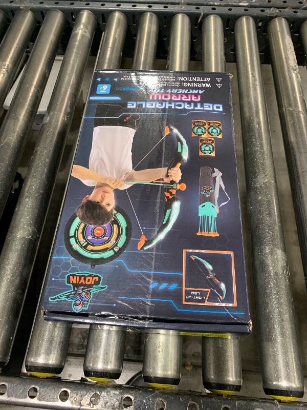 Photo 1 of JOYIN Kids Bow and Arrow Set, LED Light Up Archery Toy Set with 9 Suction Cup Arrows, Target & Arrow Case, Indoor and Outdoor Hunting Play Gift Toys for Kids, Boys & Girls Ages 6-12
