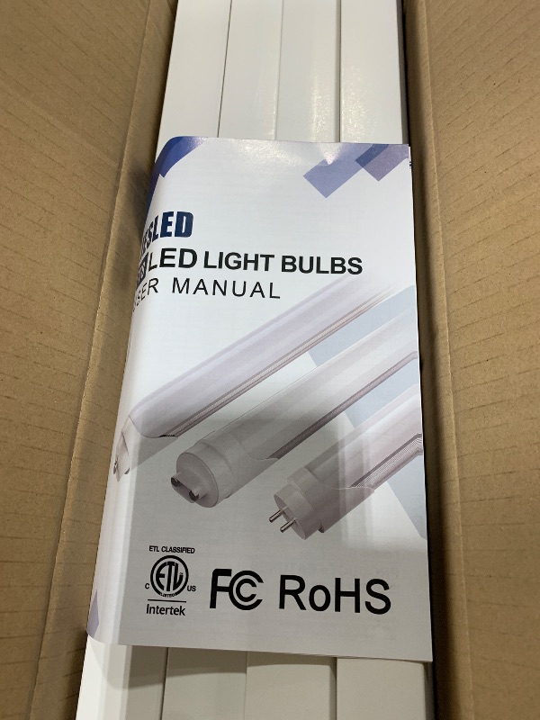 Photo 1 of JESLED T8 T10 T12 8FT LED Tube Light Bulbs, 50W 6000LM, 5000K Daylight White, Single Pin Fa8 LED Replacement for Fluorescent Fixture, Frosted, Ballast Bypass, Warehouse Workshop Garage Lights 12-Pack