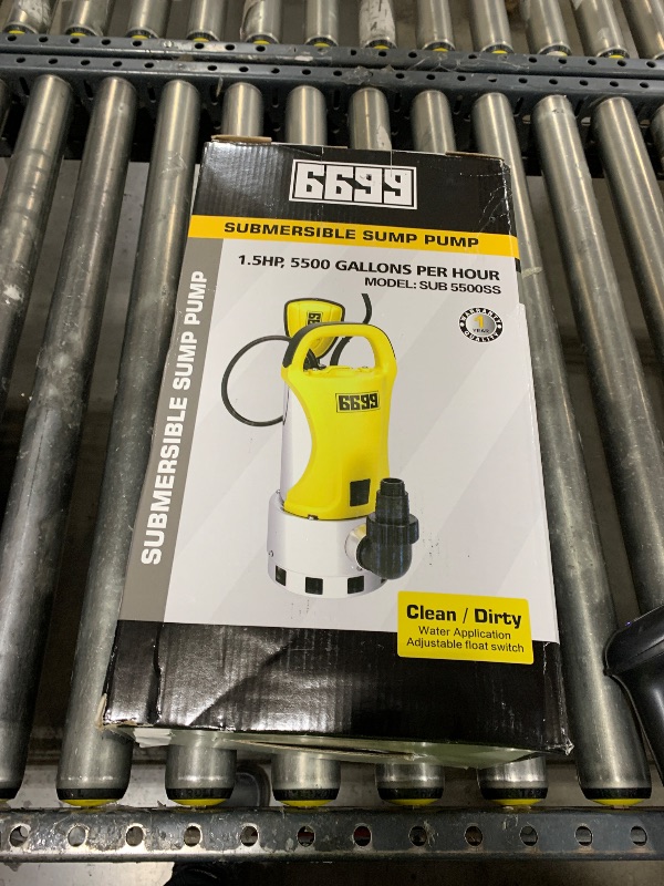 Photo 1 of 6699 1.5HP Sump Pump Submersible Utility Pump 5500GPH High Flow Stainless Steel Water Pump Water Removal from Pool Basement Sump Pit Garden Pond Hot Tub SUB 5500SS