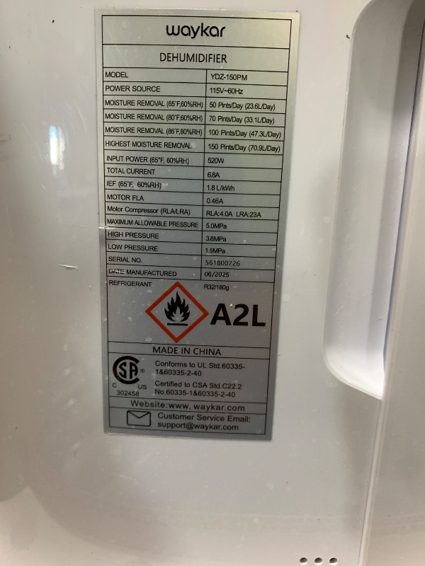 Photo 1 of Waykar 150 Pints 2025 Energy Star Dehumidifier with Pump for Spaces up to 7,000 Sq. Ft at Commercial and Industrial Large Room, Warehouse, Home, Basement, with Drain Hose, Auto Defrost, Self-Drying