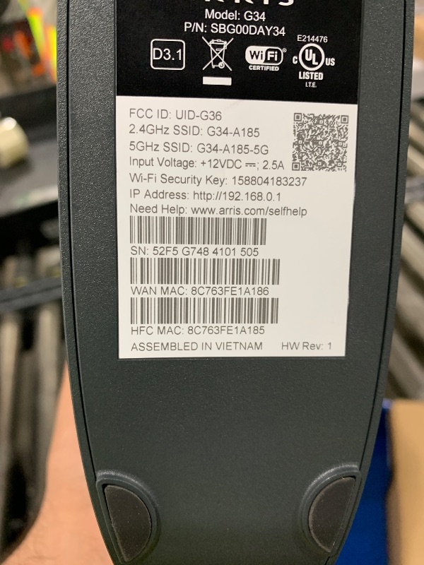 Photo 1 of ARRIS (G34) - Cable Modem Router Combo - Fast DOCSIS 3.1 Gigabit WiFi 6 (AX3000), Approved for Comcast Xfinity, Cox, Spectrum & More, 1 Gbps Max Internet Speeds