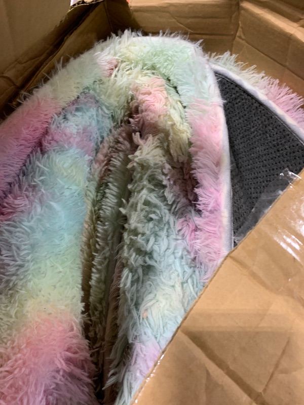 Photo 1 of Noahas 5x8 Fluffy Rainbow Rug for Girls Bedroom,Kids Room Rug,Shaggy Area Rugs for Living Room,Fuzzy Colorful Playroom Nursery Rugs Room Decor