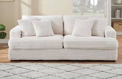 Photo 1 of [SOLD FOR PARTS] Streamdale 79" Corduroy Sofa with 4 Pillows, White
