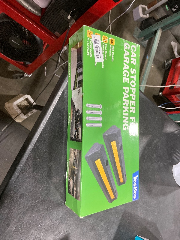 Photo 1 of 2 Pack Garage Parking Aid, 16.9'' Parking Stopper for Garage, Car Truck Curb Floor Parking Lot Wheel Tire Stops Bumpers with Reflective Yellow, Parking Gadgets Protects Garage Walls and Car