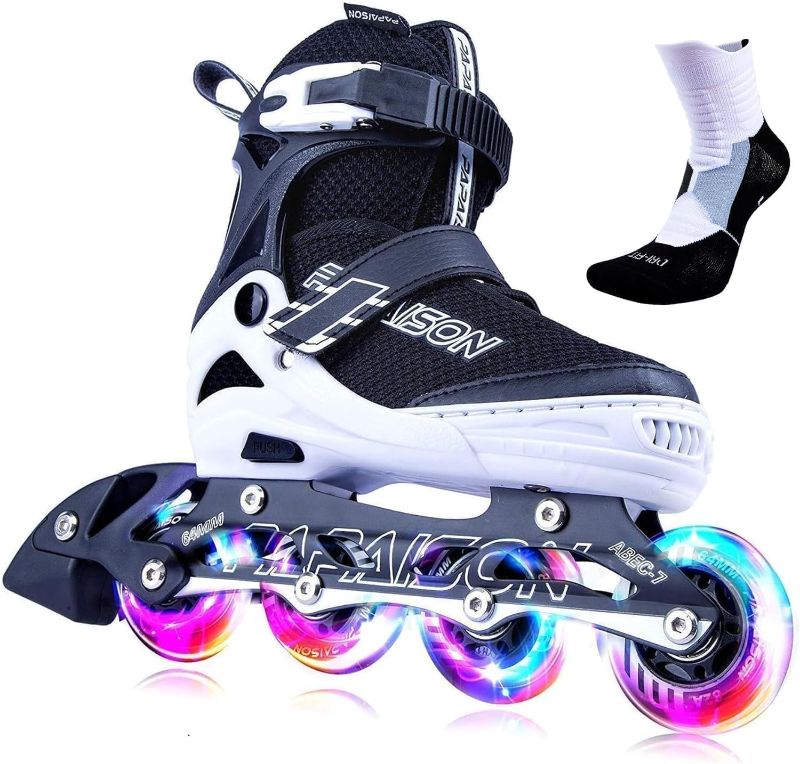 Photo 1 of *PICTURE FOR REFERENCE*
BLACK AND WHITE PAPAISON Adjustable Inline Skates for Kids and Adults. SIZE L.