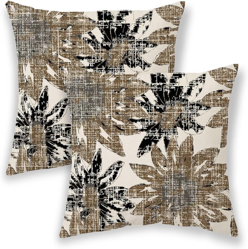 Photo 1 of BETGINY Brown Pillow Covers 18x18, Black Vintage Sunflower Outdoor Decorative Throw Pillows for Couch, Retro Floral Decor Cushion Cover 2 Pcs Soft Farmhouse Square Pillowcase for Bed Safa