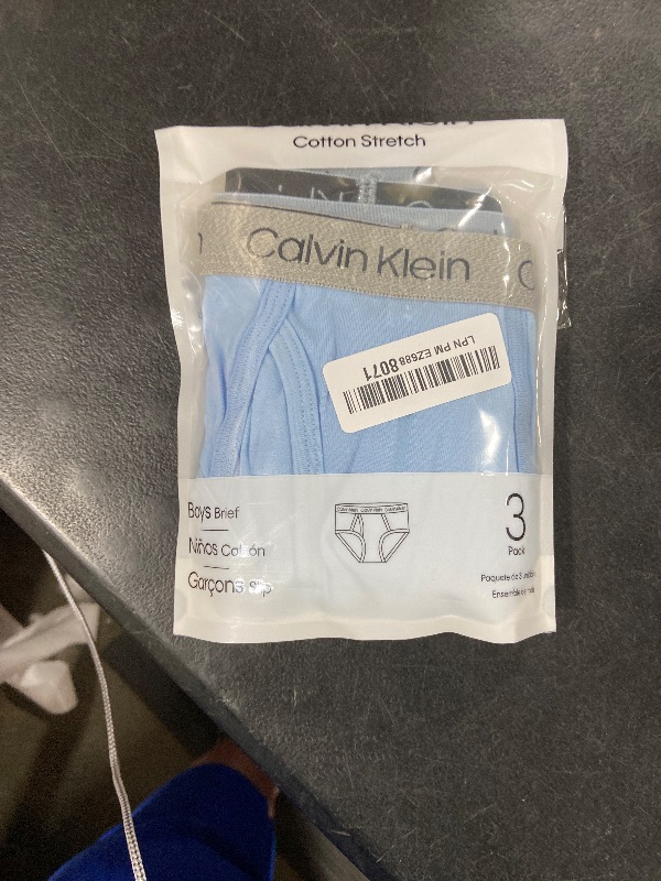 Photo 1 of Calvin Klein Boys Modern Cotton Assorted Briefs Underwear, 3 Pack Blue and Grey Stripe, Blue Bell, Heather Grey Small