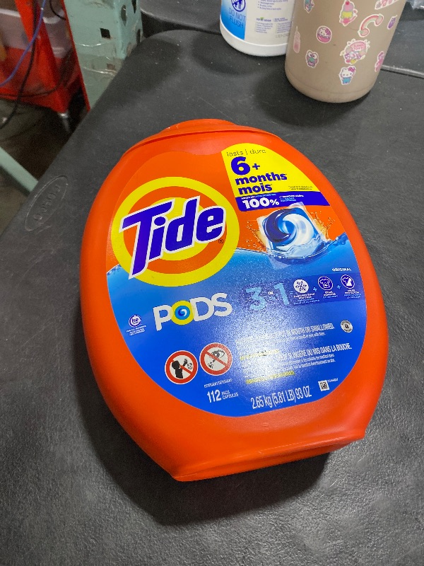 Photo 1 of Tide PODS Laundry Detergent Pacs, 3-in-1 Stain Remover, Odor Fighter, Color Protector, 112 Count, HE compatible, Original Scent