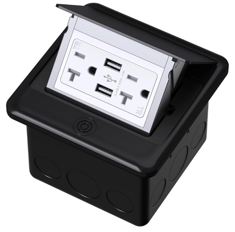 Photo 1 of KYHSHJ 4.8A USB Chargers Pop Up Floor Waterproof Electrical Outlet Receptacle Stainless Steel Box,Black