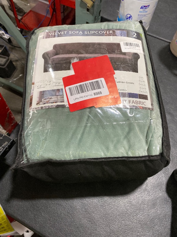 Photo 1 of ZNSAYOTX Oversized Velvet Couch Cover 4 Piece (92"-115") Stretch Sofa Covers for 3 Cushion Couch Thick Soft XL-Slipcover with Non Slip Strap, Dog Pet Friendly Nice Furniture Protector (Pea Green)