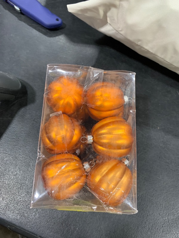 Photo 1 of 12 Pcs Halloween Pumpkin Ornaments Fall Mini Pumpkins Ball Hanging Tree Ornament for Thanksgiving Harvest Home Party Decorations