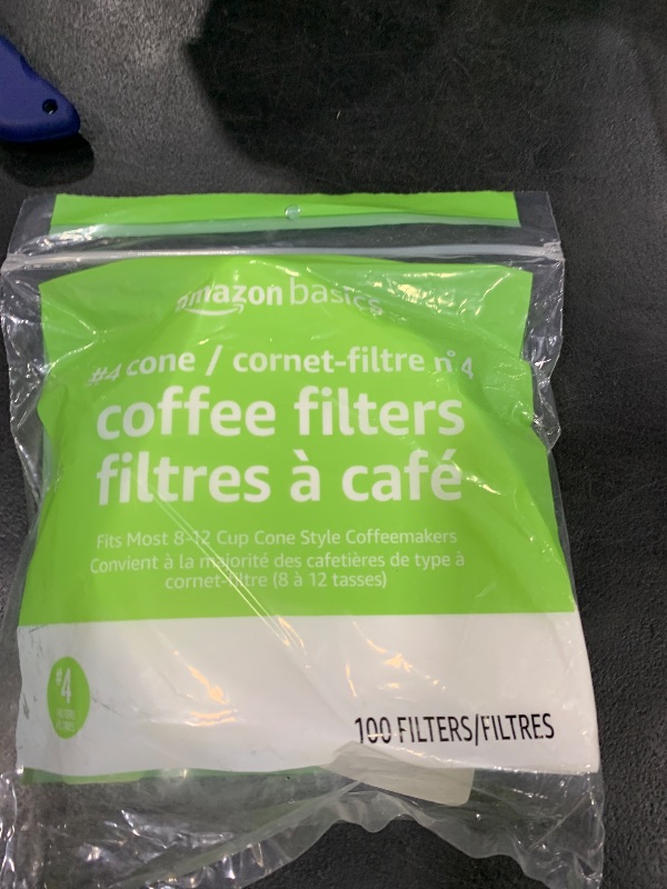 Photo 1 of Amazon Basics Number 4 Cone Coffee Filters for 8-12 Cup Coffee Makers, White, 100 Count