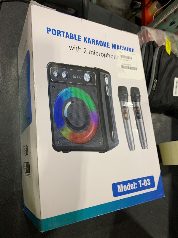 Photo 1 of VOSOCO Karaoke Machine, Portable Bluetooth Karaoke Speaker with 2 Wireless Microphones, PA System for Adults Kids with LED Lights, Supports FM/AUX/USB/TF for Home Party