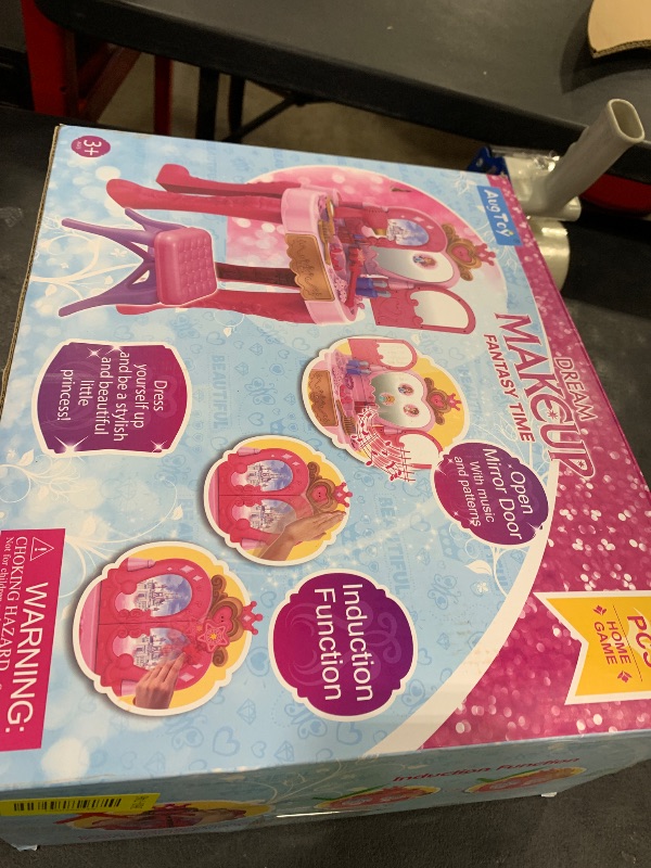 Photo 1 of Toddler Vanity Magic Makeup Set Table and Chair Girl Toy Automatically Mirror with Music Light Pink Toys for 3 4 5 Year Old Girls Hair Salon Pretend Play Princess Dress Up Playset Gift Toddler 3-5
