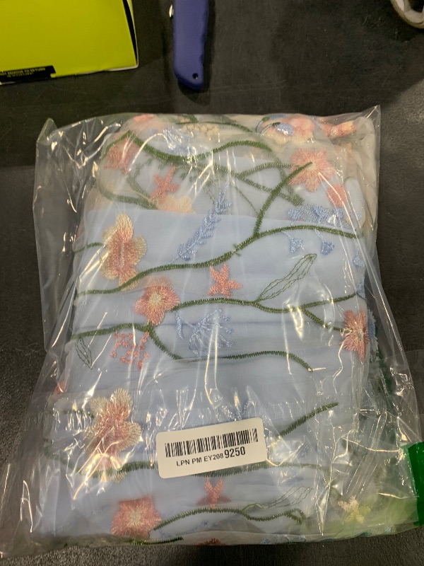 Photo 1 of Women's Flower Embroidered Maxi Dress - Long Floral Embroidery, Backless, High Waist, Summer, Casual Wedding Cocktail Dress - Light Blue, 2XL