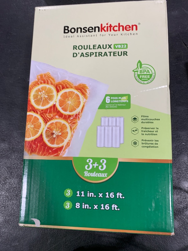 Photo 1 of [2025 Upgraded] Bonsenkitchen 3 Rolls 11" x 16' + 3 Rolls 8" x 16' Vacuum Sealer Bags for Food with a Color Box, Easy to Store, Commercial Grade, BPA Free, Great for Food Storage or Sous Vide, VB22