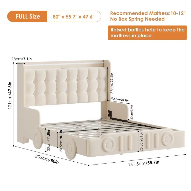 Homfa Full Size Upholstered Bed Frame with LED Strip Light and USB ...