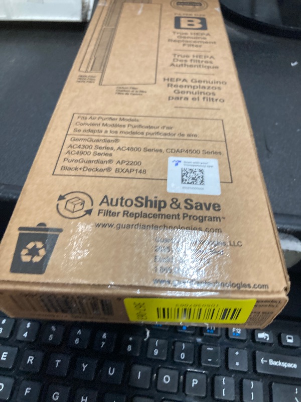 Photo 1 of ****Factory Seal****
GermGuardian Filter B HEPA Pure Genuine Air Purifier Filter, Removes 99.97% of Pollutants, Wildfire Smoke, Odors, for AC4825, AC4300, AC4850, AC4880, AC4900, CDAP4500, AP2200, Black/Yellow, FLT4825