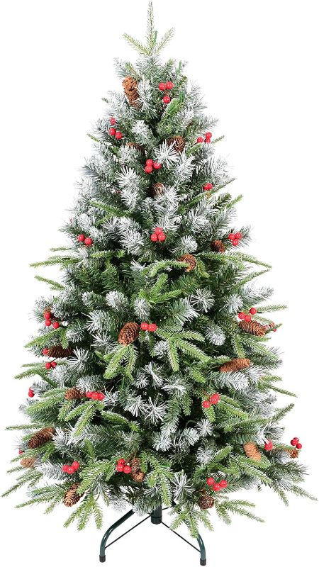 Photo 1 of
4ft Unlit Christmas Tree Pre-Decorated Snow Flocked with Pine Cones & Red Berries Artificial Xmas Tree for Holiday Office Outdoor Christmas Decoration(Green White)