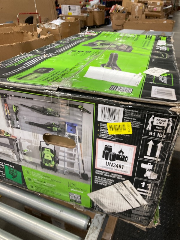 Photo 1 of ***DIRTY****Greenworks 80V 21” Brushless (Self-Propelled) Cordless Electric Lawn Mower + (580 CFM) Axial Leaf Blower (75+ Compatible Tools), 4.0Ah Battery and 60 Minute Rapid Charger, Green and Black