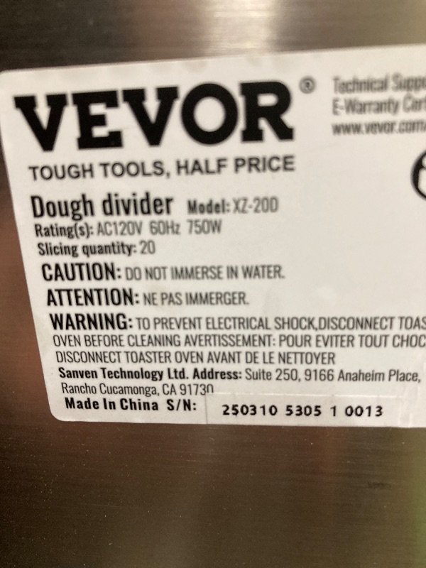Photo 1 of ***PARTS ONLY***VEVOR Dough Divider,20PCS Electric Dough Divider Machine,2.12oz-9.17oz Equal Dough Press Dough Cutting with 304 SS Tray and Copper Motor Divider for Bakery,Restaurant,Commercial Food Preparation