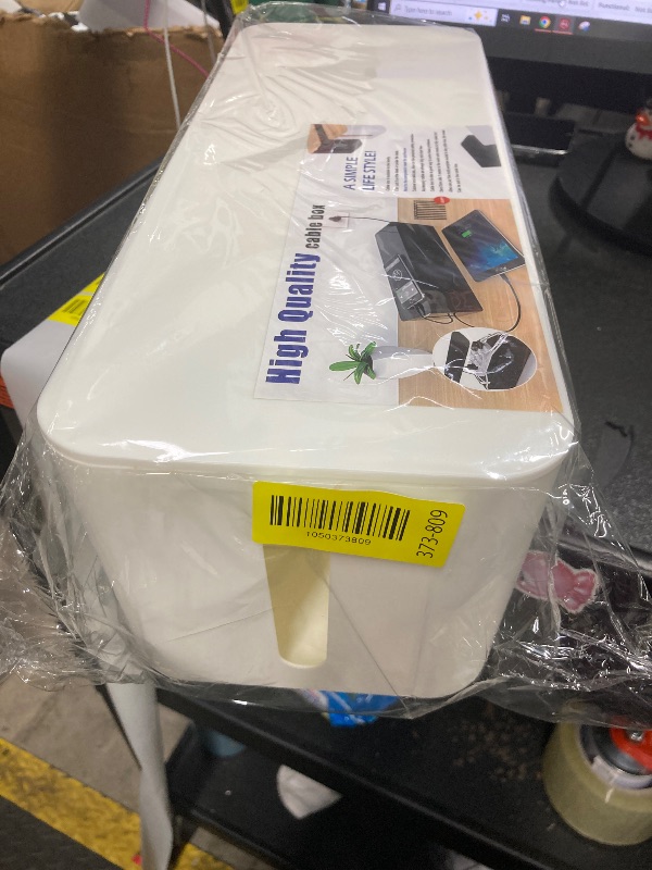 Photo 1 of [Set of Three] Cable Management Boxes Organizer, Large Storage Wires Keeper Holder for Desk, TV, Computer, USB Hub, System to Cover and Hide & Power Strips & Cords (Ice White)