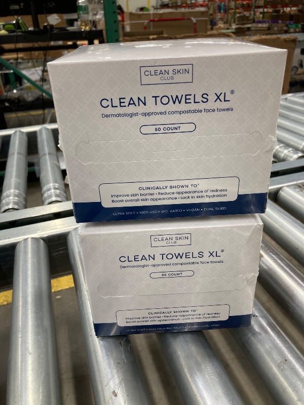 Photo 1 of ***2 PACKS - ***Clean Skin Club Clean Towels XL®, 100% USDA Biobased Face Towel, Disposable Face Towelette, Eczema Association Accepted, Makeup Remover Dry Wipes, Ultra Soft, 50 ct per pack, 2 Packs, 100 Ct Total