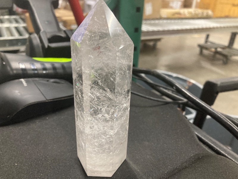 Photo 1 of **HAS BLACK SPOTS ON BOTTOM-SEE PICS**Runyangshi Large Clear Quartz Healing Crystal Wand 4.72"-5" Natural Crystal Tower 6 Faceted Single Point Crystal Prism Wand Natural Quartz Stones for Meditation Reiki Chakra Therapy Home Decor Gift
