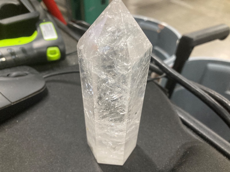 Photo 1 of **HAS BLACK SPOTS ON BOTTOM-SEE PICS**Runyangshi Large Clear Quartz Healing Crystal Wand 4.72"-5" Natural Crystal Tower 6 Faceted Single Point Crystal Prism Wand Natural Quartz Stones for Meditation Reiki Chakra Therapy Home Decor Gift