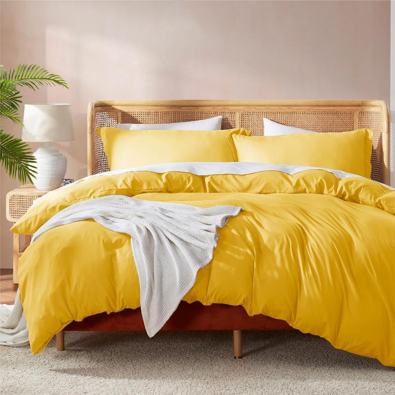 Photo 1 of **MISSING PILLOW SHAM***Nestl Bedding Duvet Cover 2 Piece Set – Ultra Soft Double Brushed Microfiber Hotel Collection – Comforter Cover with Button Closure and 1 Pillow Sham, Yellow - Twin (Single) 68"x90"