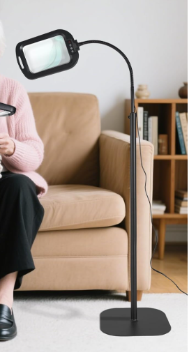 Photo 1 of 10X Rectangle Magnifying Glass with Light and Stand, 24" Flexible Gooseneck 3-in-1 Floor Lamp, 5 Color Modes Stepless Dimmable, LED Lighted Hands Free Magnifier for Reading Crafts Painting Close Work