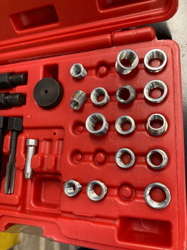 Photo 1 of ***MISSING PARTS -SELLING AS IS*** 
 Glow Plug Thread Repair Kit, Thread Repair Tool Cylinder Head Metric Thread Restorer Kit Tap Insert Driver Guide Pin Thread Insert Tool Set Rethreading Kit Tool for 8mm/10mm/12mm Glow Plugs