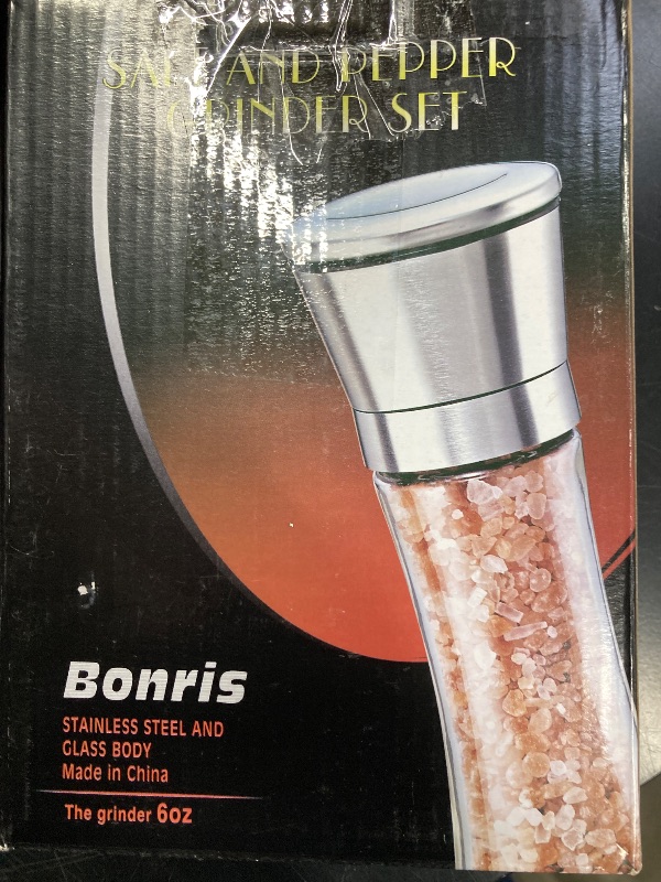 Photo 1 of ***MISSING ONE - SELLING AS IS *** bonris Salt and Pepper Grinder ONE Stainless Steel Manual Spice Salt & Pepper Grinder Set With Adjustable 5 Grade Coarseness Ceramic Rotor Mill Grinders Shakers Gift Set with Silicone Funnel