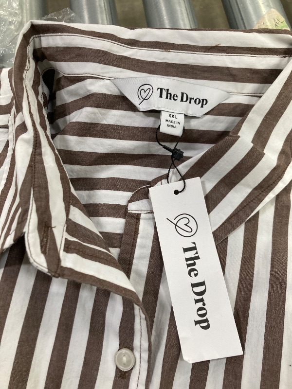 Photo 1 of ** only blouse The Drop Women's Kendra Loose Fit Long Shirt, Coffee Bean Stripe, Plus Size XXL.