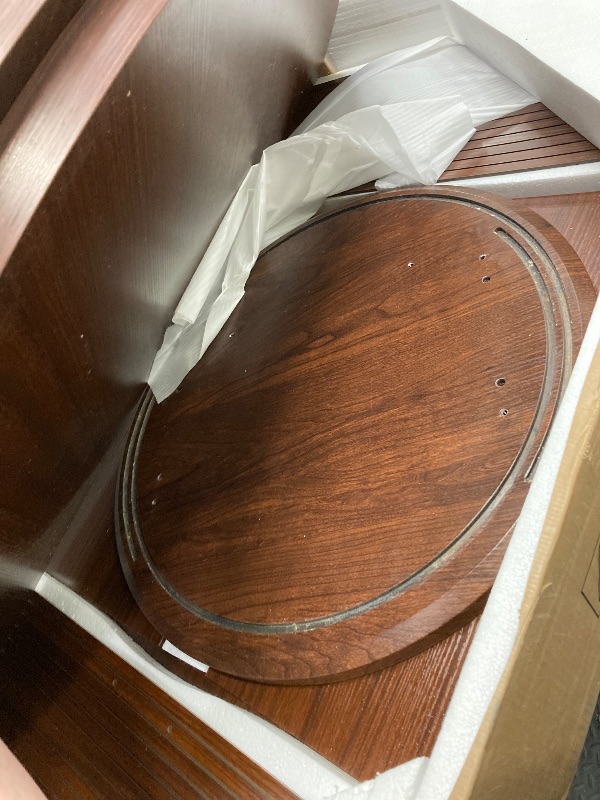 Photo 1 of *Chipped* Dining Table for 4-6,63“Extendable Round Kitchen Dining Room Table with 2-Tier Storage Shelf, Space Saving Expandable Wood Oval Circle Dinner Furniture with Pedestal Base (Brown)