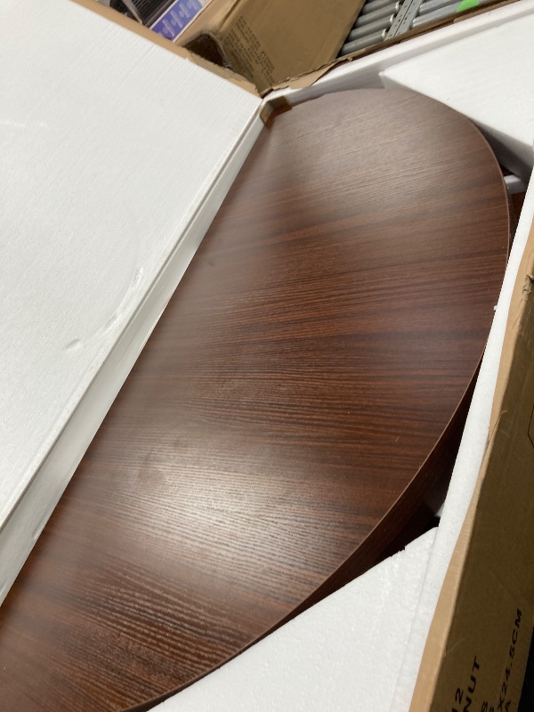 Photo 1 of *Chipped* Dining Table for 4-6,63“Extendable Round Kitchen Dining Room Table with 2-Tier Storage Shelf, Space Saving Expandable Wood Oval Circle Dinner Furniture with Pedestal Base (Brown)