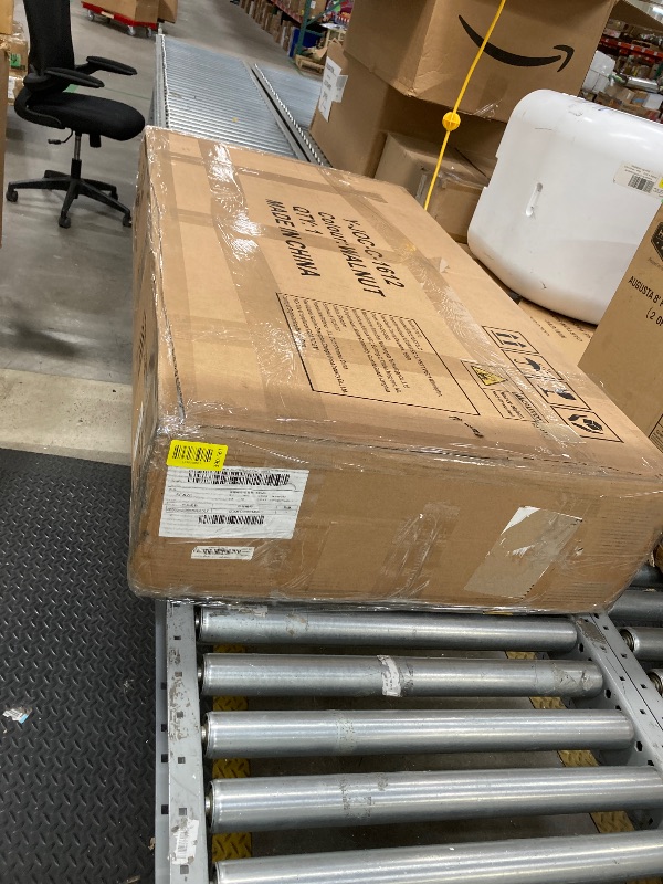 Photo 1 of *Chipped* Dining Table for 4-6,63“Extendable Round Kitchen Dining Room Table with 2-Tier Storage Shelf, Space Saving Expandable Wood Oval Circle Dinner Furniture with Pedestal Base (Brown)