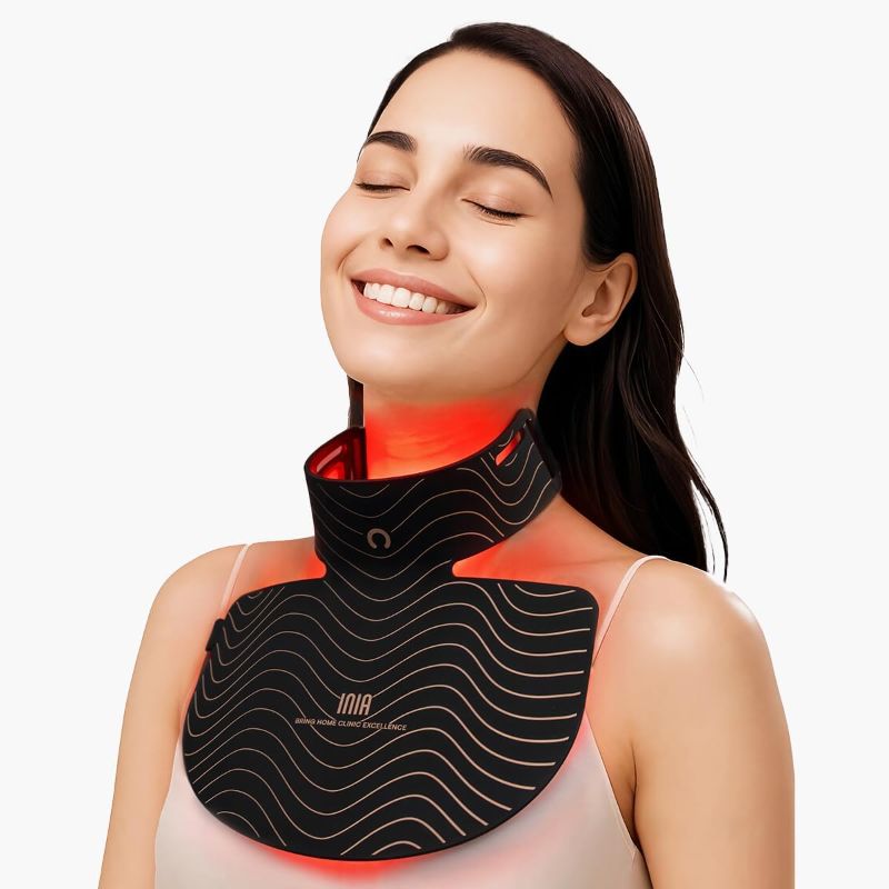 Photo 1 of **MISSING STRAPS FOR MASK***INIA Red Light Therapy Mask for Neck & Décolleté – 850nm NIR + 3 Light Modes for Anti-Aging, Firming & Radiant Glow – Red Light Skincare Device with 2600mAh Rechargeable Controller, 228 LED Chips