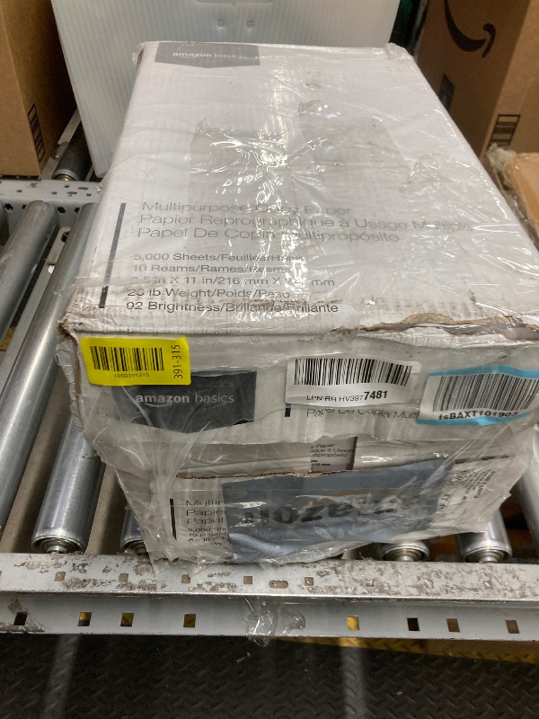 Photo 1 of *Paper Damaged/Dirty* Amazon Basics Multipurpose Copy Printer Paper, 20 lb, 8.5 x 11 Inches, 10 Reams (5,000 Sheets), 92 Bright, White