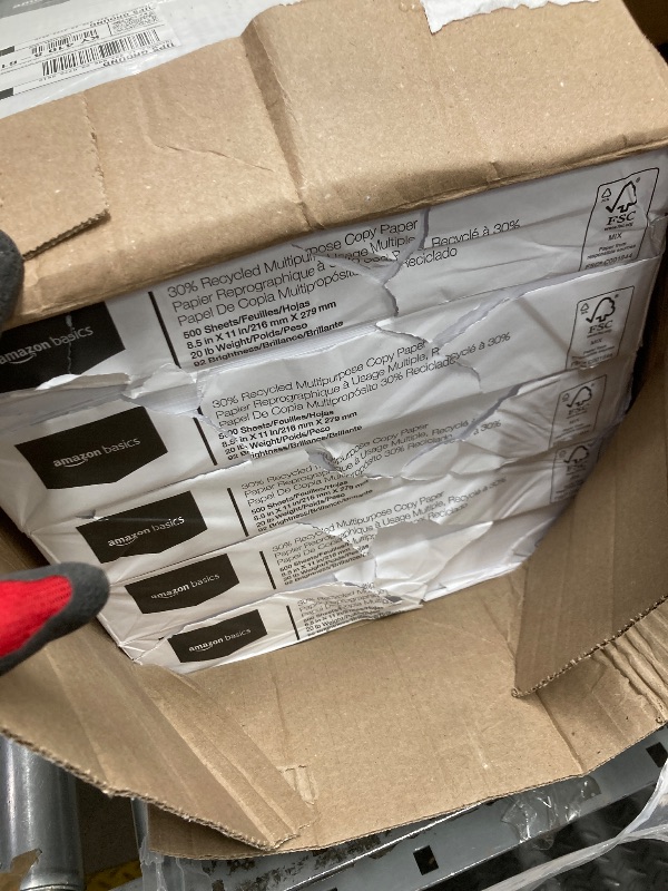 Photo 1 of *Paper cover ripped* Amazon Basics 30% Recycled Multipurpose Copy Printer Paper, 8.5 x 11 Inches, 20 lb, 10 Ream, (5,000 Sheets), 92 Bright, White