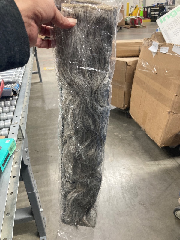 Photo 1 of **different color, please see the second photo**Clip in Hair Extensions, REECHO 5PCS Silver Grey Hair Extensions 24" Thick Long Loose Waves hair extensions HE002 Invisible Lace Weft Natural Soft Hairpieces for Women – Silver Grey