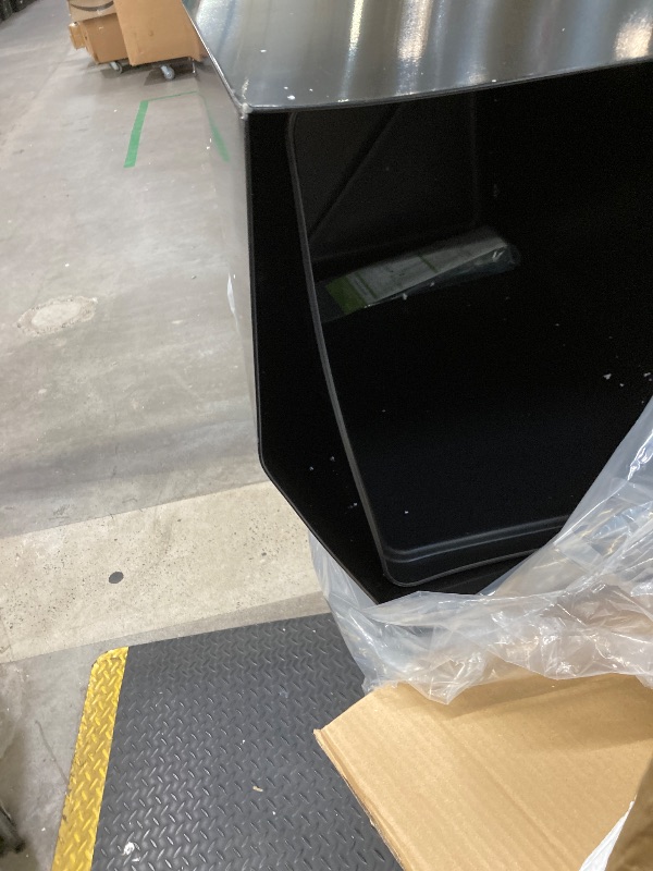 Photo 1 of *Dented* Alpine Commercial Indoor Recycle Bin - 29 Gallon Modern Looking Black Recycle Bin, Office Recycling Bins, Metal Trash and Recycling Container with Stickers & 3 Optional Lids (lid Sold Separately)
