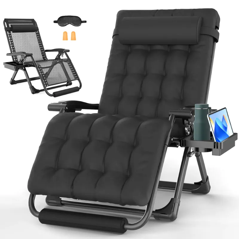 Photo 1 of *USED CUSHION* GVDV Oversized Zero Gravity Chair, 33In XXL Lounge Chair with Removable Thick Cushion, Lawn Patio Reclining Chair Upgraded Alloy Lock and Cup Holder, for Indoor Outdoor, Black